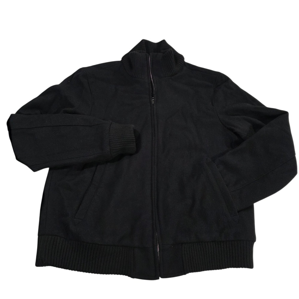 Gap Jacket‎ Mens Black Small Full Zip Wool Blend Stand Up Collar Rib Trim Cozy
